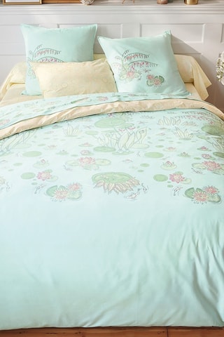 Housse de couette réversible Rêves de nymphéas - Vert d'eau