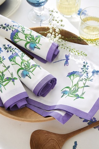 2 serviettes de table Fleurs d'Alpage - Blanc et violet