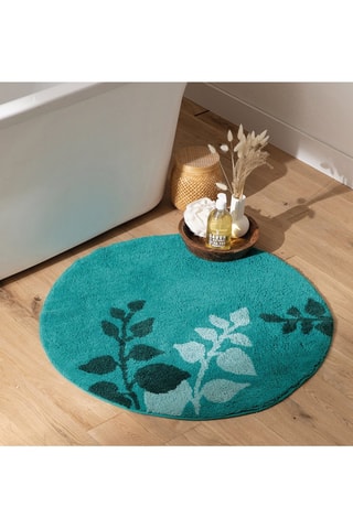 Tapis de bain rond Nuance Végétal  - Bleu lagon - 80 cm