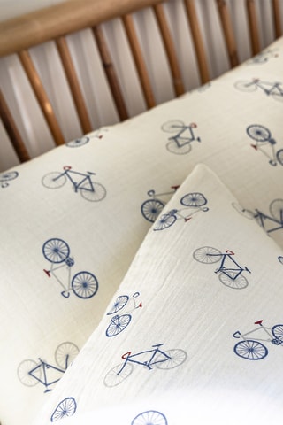 Taie d'oreiller en gaze de coton Balade à vélo - 80 fils/cm² - Blanc - 63 x 63 cm