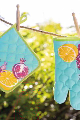 Gant de cuisine et manique Les jardins de Balata - Bleu