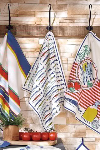 3 torchons La Sardine - Blanc