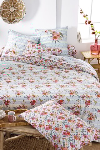 Taie de traversin en coton Horizons Fleuris - 57 fils/cm² - Bleu - 86 x 185 cm