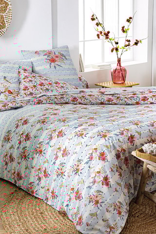 Taie de traversin en coton Horizons Fleuris - 57 fils/cm² - Bleu - 86 x 185 cm