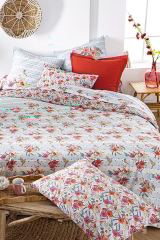 Taie de traversin en coton Horizons Fleuris - 57 fils/cm² - Bleu - 86 x 185 cm