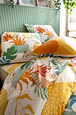 Drap plat en coton Vague Vitaminée - 57 fils/cm² - Blanc