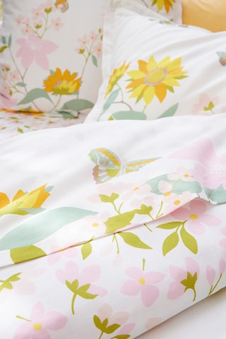 Drap plat en coton Eclats d'été - 57 fils/cm² - Blanc