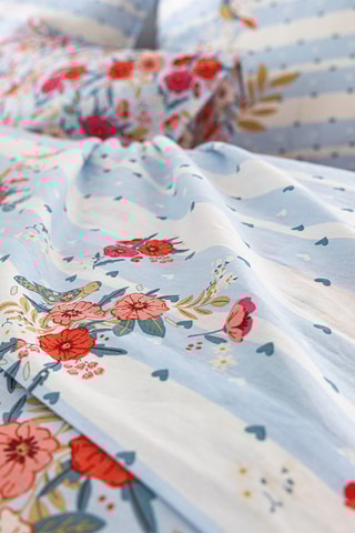 Drap plat en coton Horizons Fleuris - 57 fils/cm² - Bleu