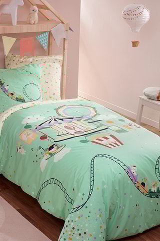 Housse de couette réversible en coton Encore un tour - 49 fils/cm² - Vert - 140 x 200 cm