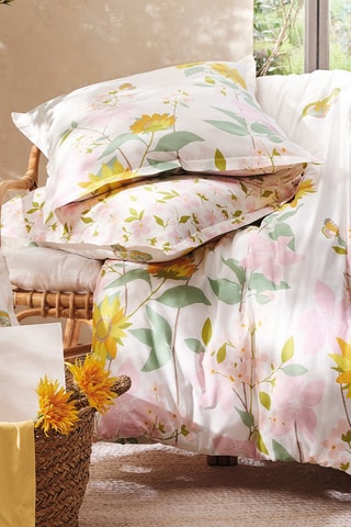 Housse de couette réversible en coton Eclats d'été - 57 fils/cm² - Blanc