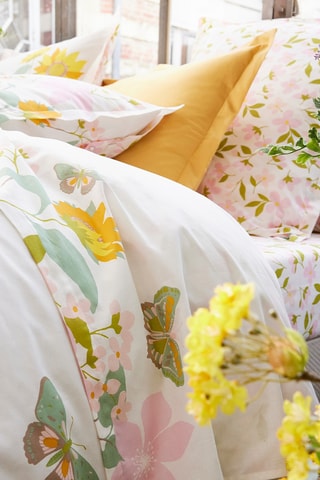 Housse de couette réversible en coton Eclats d'été - 57 fils/cm² - Blanc