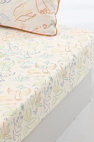 Drap-housse en coton Un Amour de Colombes - 52 fils/cm² - Beige