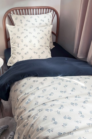 Housse de couette réversible en coton Balade à vélo - 80 fils/cm² - Blanc