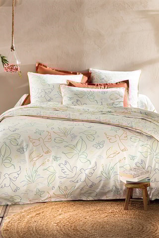 Housse de couette réversible en coton Un Amour de Colombes - 52 fils/cm² - Blanc