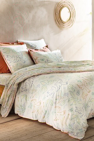 Housse de couette réversible en coton Un Amour de Colombes - 52 fils/cm² - Blanc