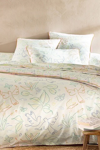 Housse de couette réversible en coton Un Amour de Colombes - 52 fils/cm² - Blanc