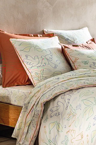 Housse de couette réversible en coton Un Amour de Colombes - 52 fils/cm² - Blanc