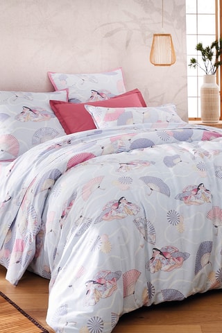 Housse de couette réversible en coton Princesse aux éventails - 57 fils/cm² - Ciel