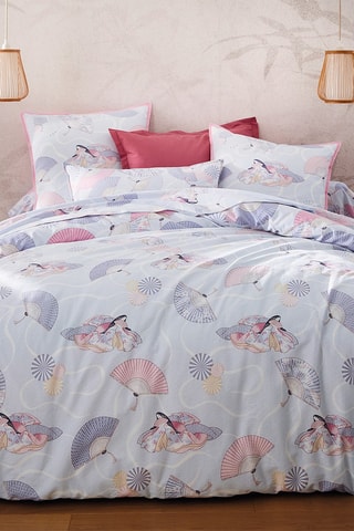 Housse de couette réversible en coton Princesse aux éventails - 57 fils/cm² - Ciel