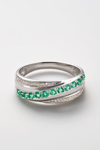 Anillo Entrelacs émeraude - Oro blanco, diamantes y esmeraldas