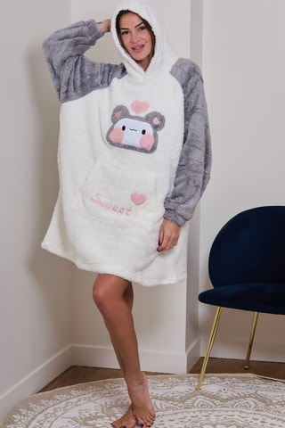 Oversized Fleece Pyjama Sweater Aubepine - Wit, roze en grijs