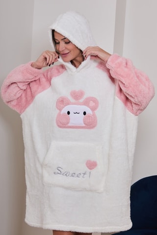 Oversized Fleece Pyjama Sweater Aubepine - Wit, roze en grijs
