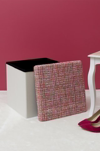 Coffre-pouf pliable en tweed - Gris et rose