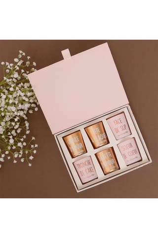 Coffret de 6 bougies Mots doux - Blanc et doré