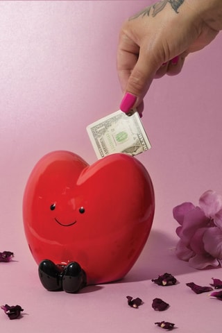 Tirelire en céramique - Rouge - 14,2 x 12,5 x 11,5 cm