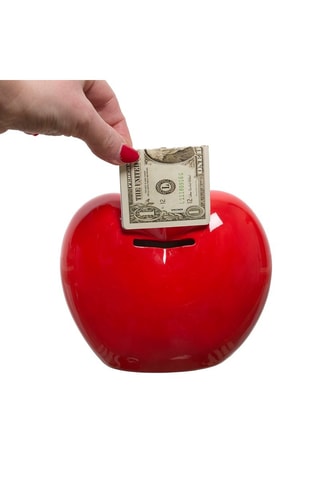 Tirelire en céramique - Rouge - 14,2 x 12,5 x 11,5 cm