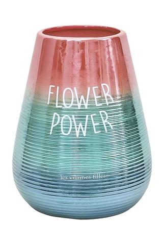 Vase en grès Flower Power - Bleu et rose