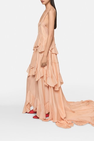 Vestido largo de seda sin mangas - Melocotón