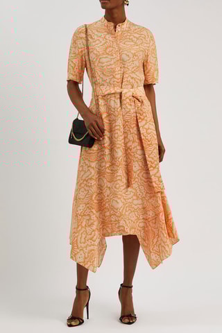 Vestido camisero de seda - Naranja