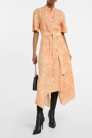 Vestido camisero de seda - Naranja