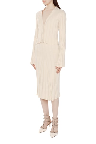 Falda midi plisada - Beige