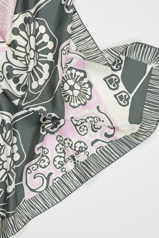Pañuelo de seda Lara - Verde oscuro y rosa empolvado