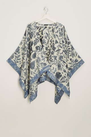 Poncho de lana y seda Marta - Azul claro