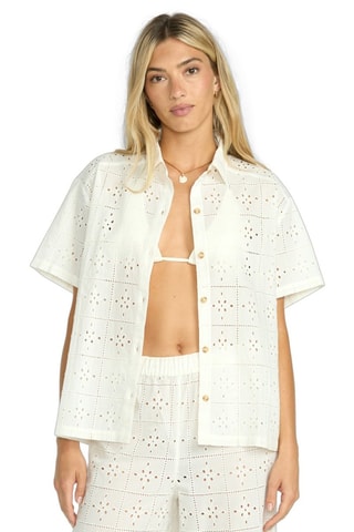 Camisa oversize de playa con bordado inglés - Blanco