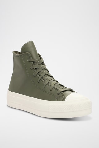 Sneakers de entrenamiento de piel con plataforma - Caqui y blanco - Converse