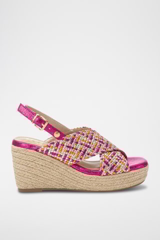 Sandales compensées - Fuchsia et doré