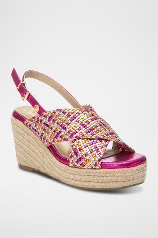Sandales compensées - Fuchsia et doré