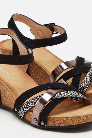 Sandali con zeppa - Nero, bronzo e argentato