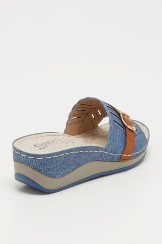 Ciabatte con zeppa - Blu e cammello