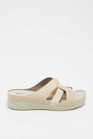 Sandalias de piel de cuña - Beige