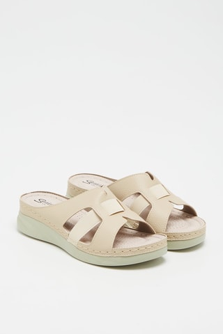 Sandalias de piel de cuña - Beige
