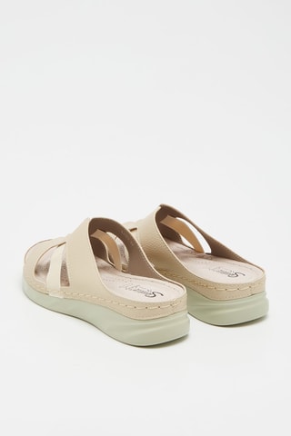 Sandalias de piel de cuña - Beige