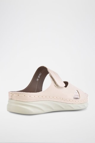Sandalias de piel de cuña - Beige
