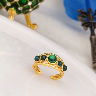 Anello - Ottone placcato oro e malachite