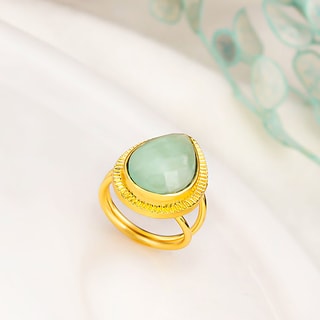 Anello - Ottone placcato oro & amazzonite