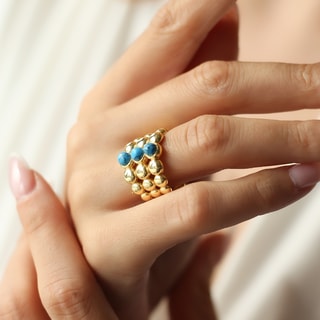 Anello regolabile - Ottone placcato oro e turchese